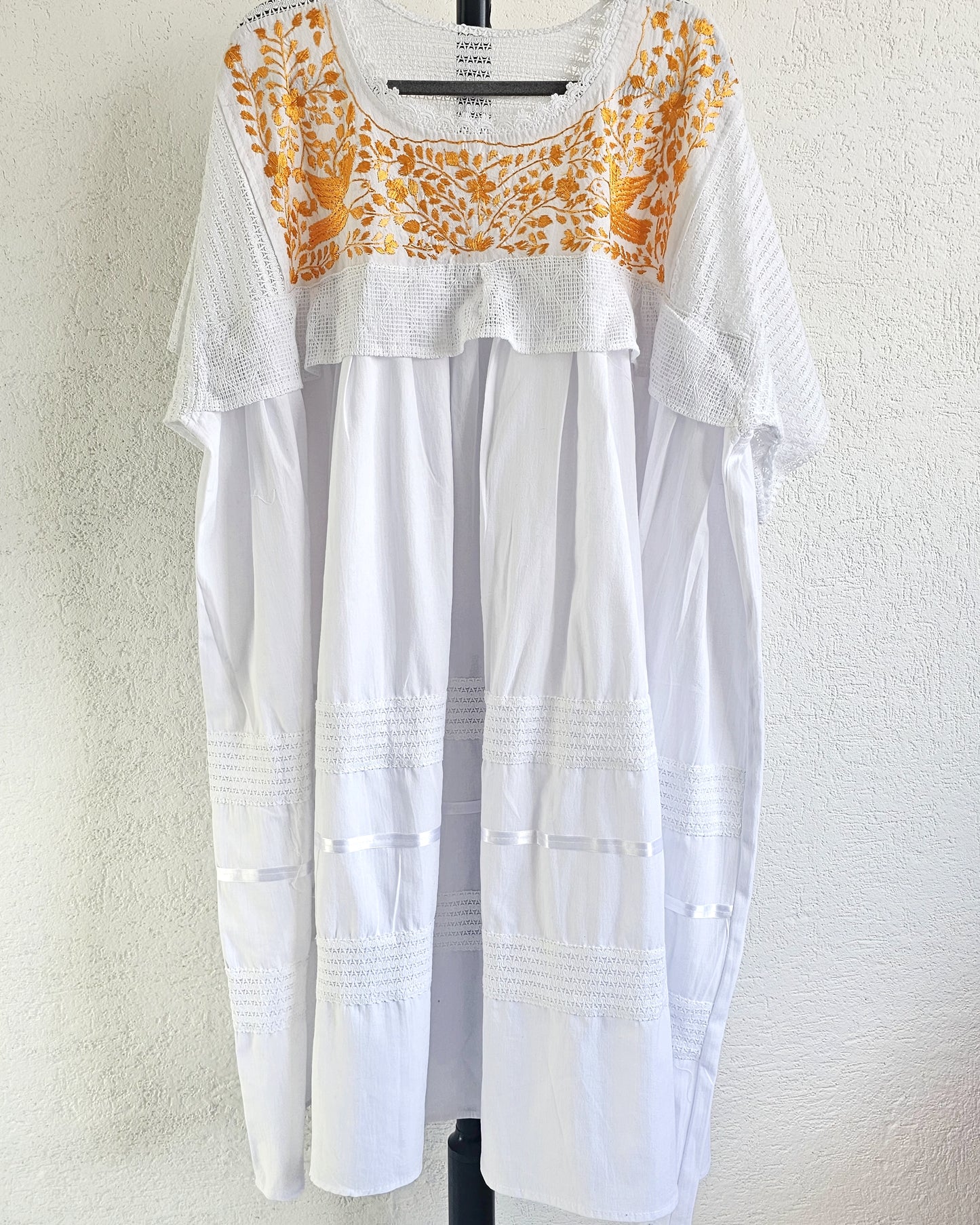 Vestido Lety XXXL - 4 XL Blanco Pajaritos Anaranjado