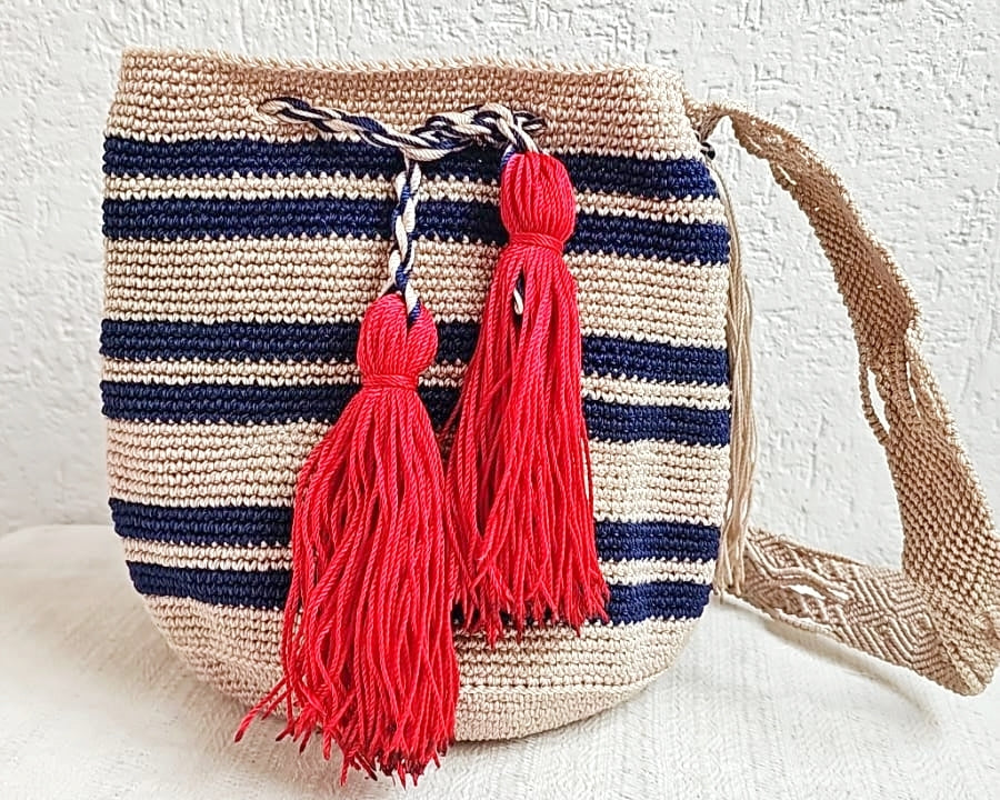 Bolso Morral Marfil Azul Rojo