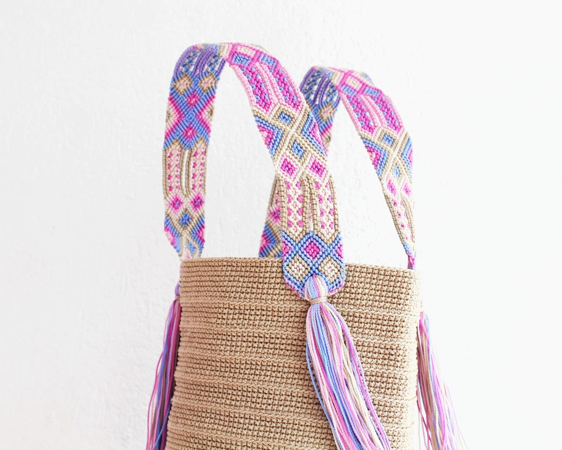 Bolso de mano Beige Lila Rosa