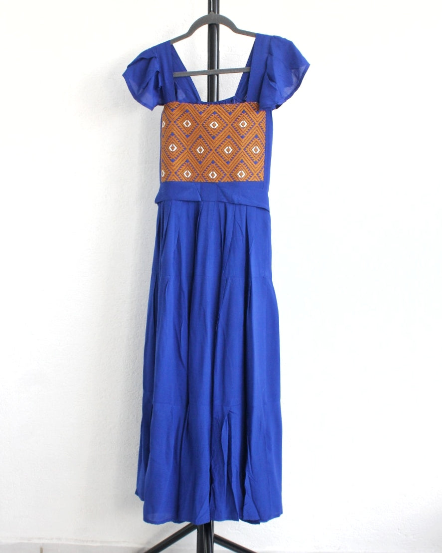 Vestido Abierto Telar Azul Rey Amarillo