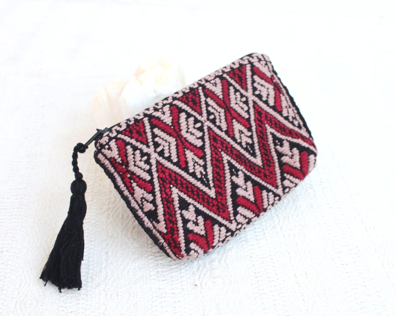 Monedero Flores Crema Rojo