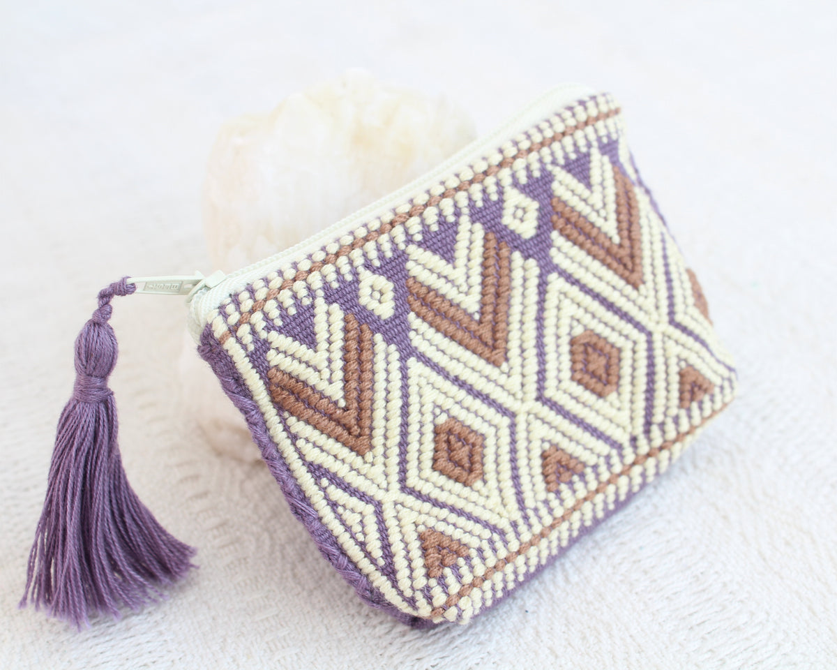 Mini Monedero Flores Beige Lila