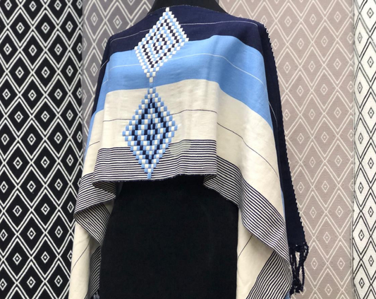 Jorongo Rombos Azul Claro Blanco