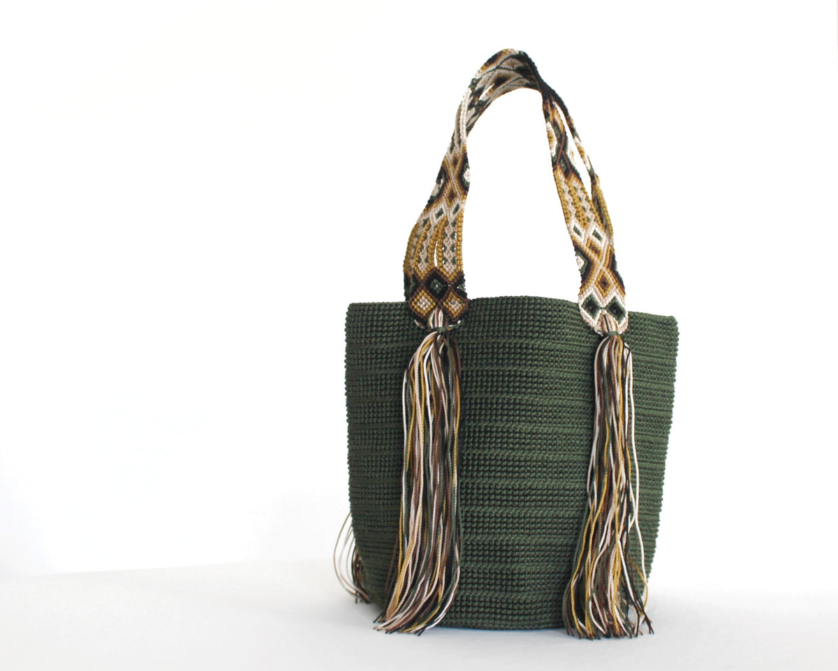 Bolso de mano verde beige café