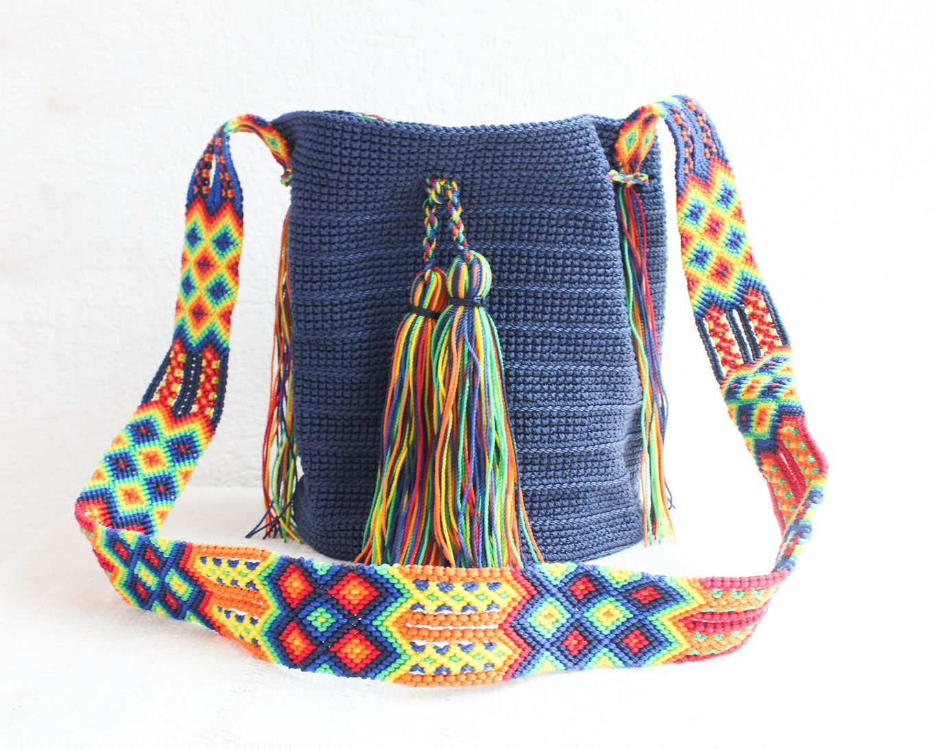 Bolso Morral Azul Marino Amarillo Verde
