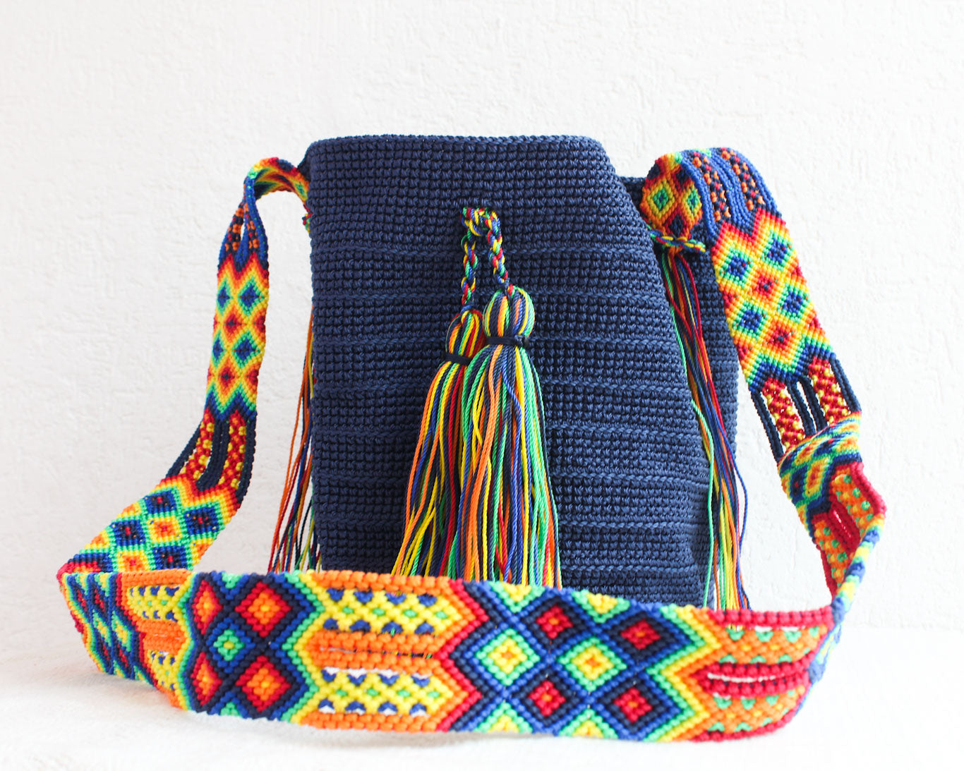 Bolso Morral Azul Marino Amarillo Verde