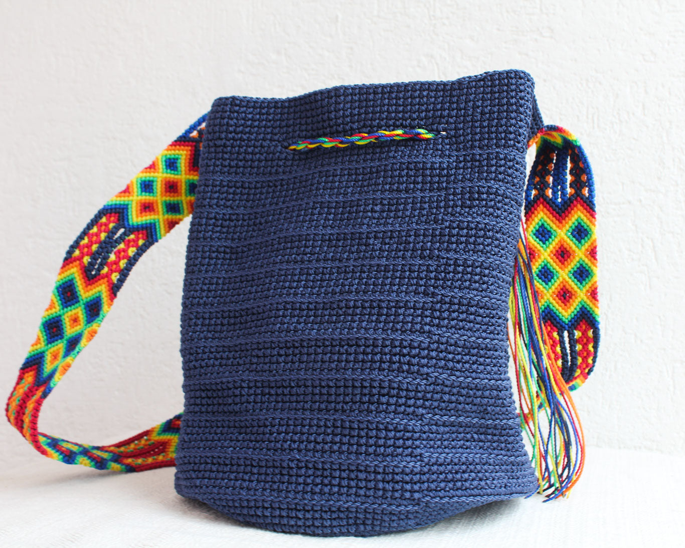 Bolso Morral Azul Marino Amarillo Verde