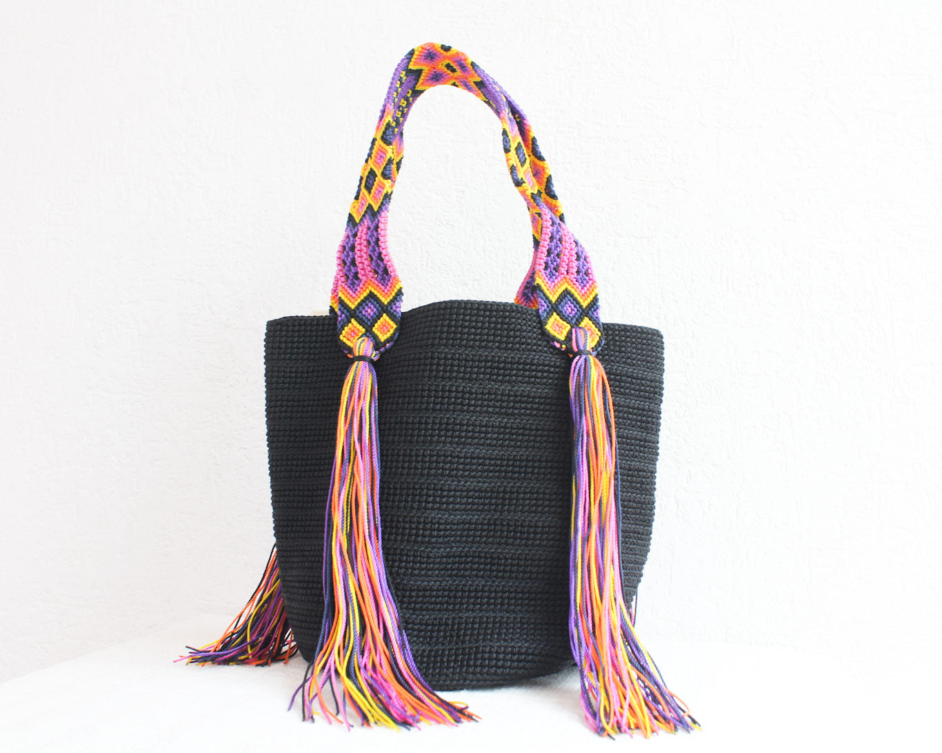 Bolso de mano Negro Morado Amarillo