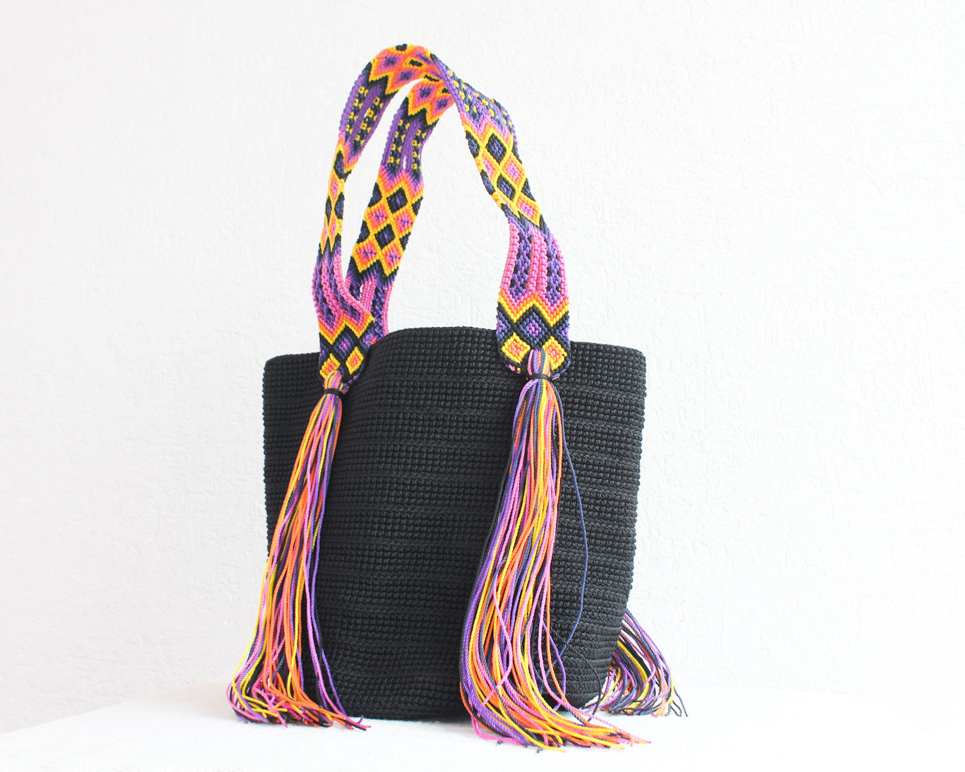 Bolso de mano Negro Morado Amarillo
