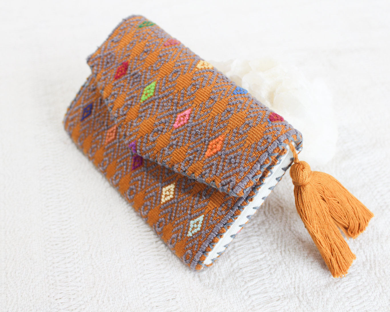 Cartera Flores Azul Mostaza Gris
