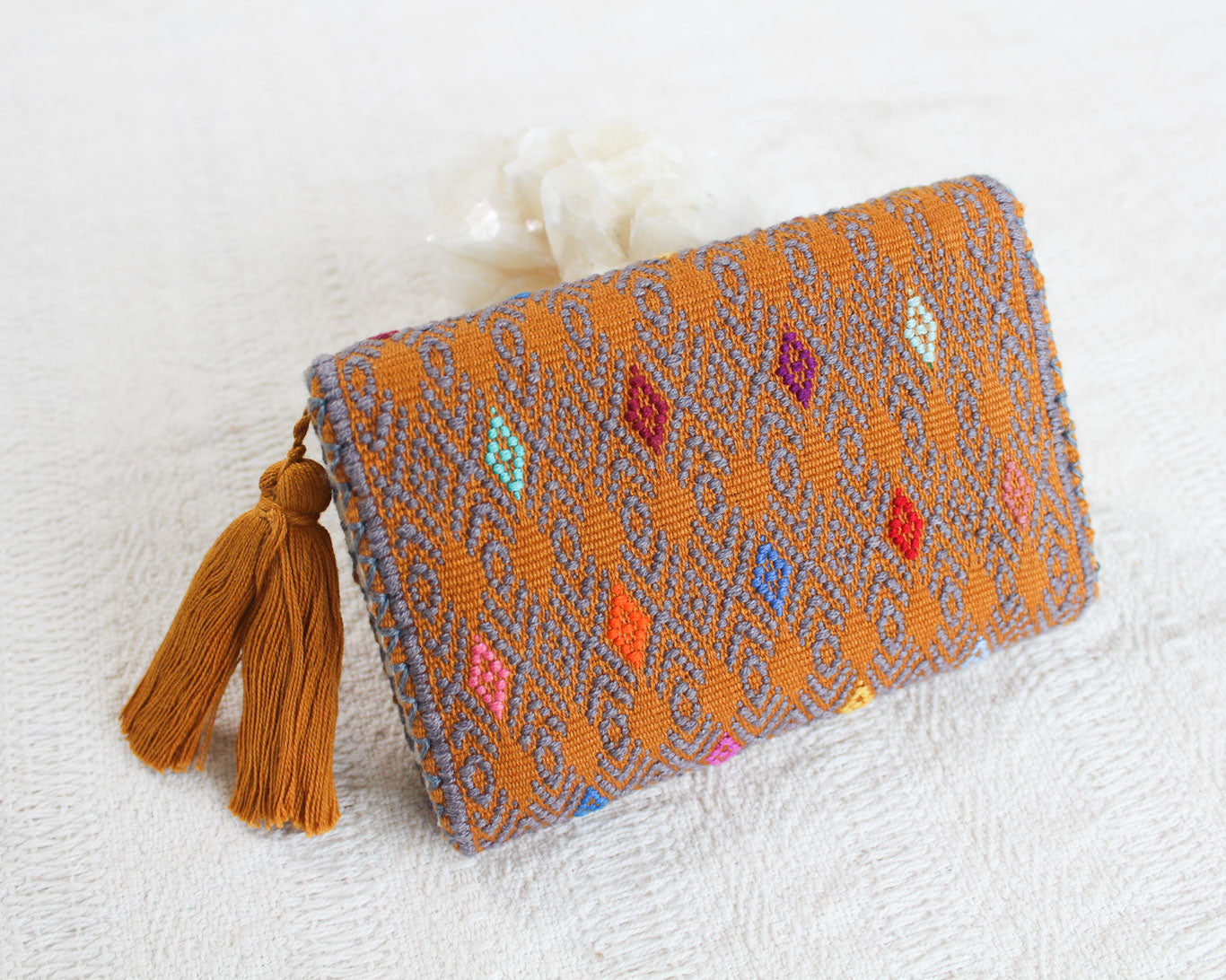 Cartera Flores Azul Mostaza Gris
