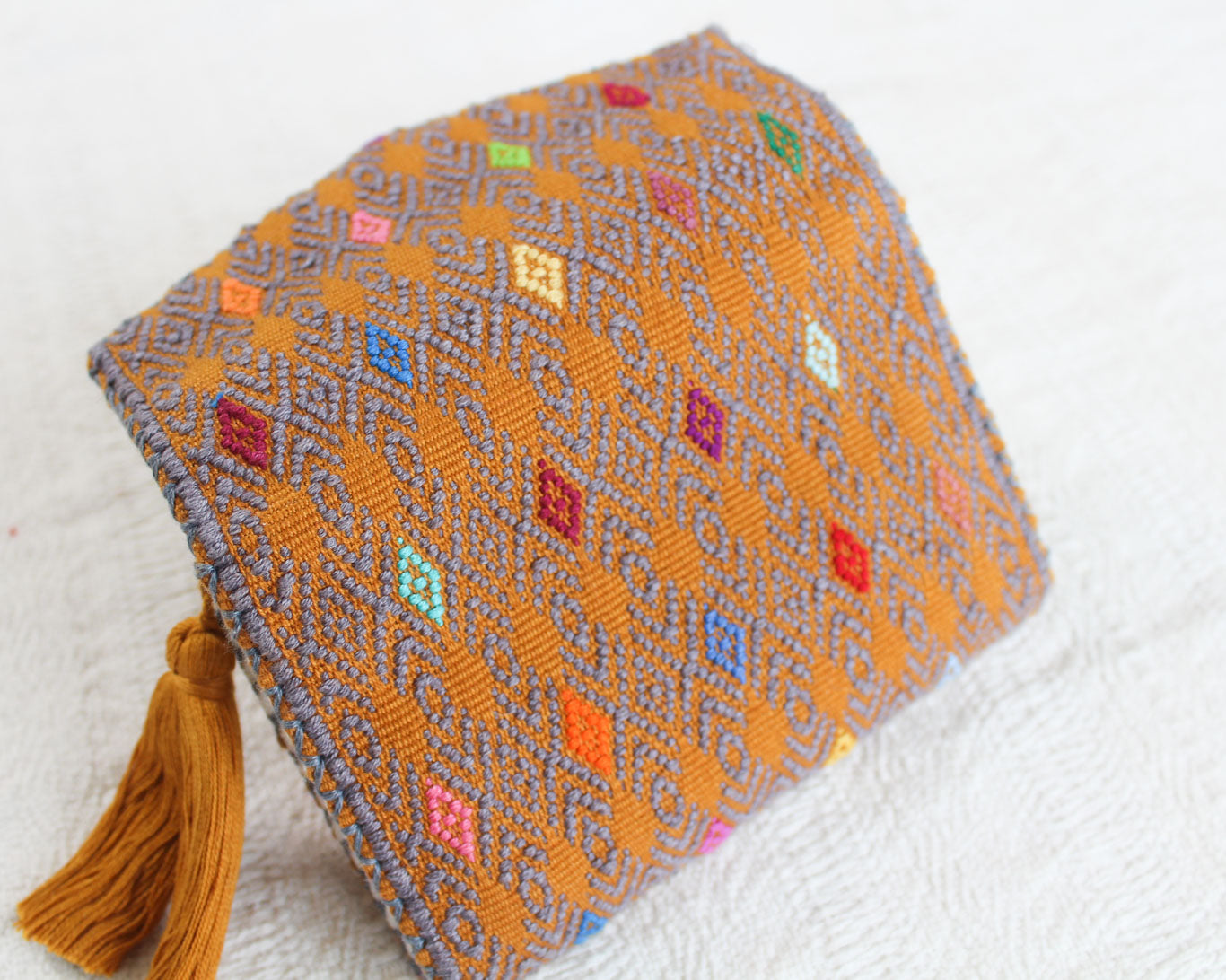 Cartera Flores Azul Mostaza Gris