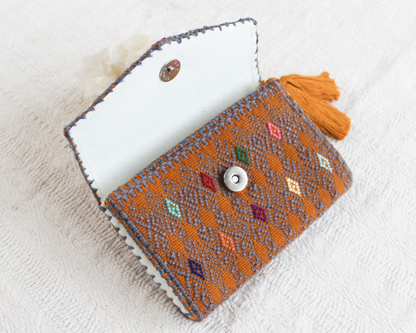 Cartera Flores Azul Mostaza Gris