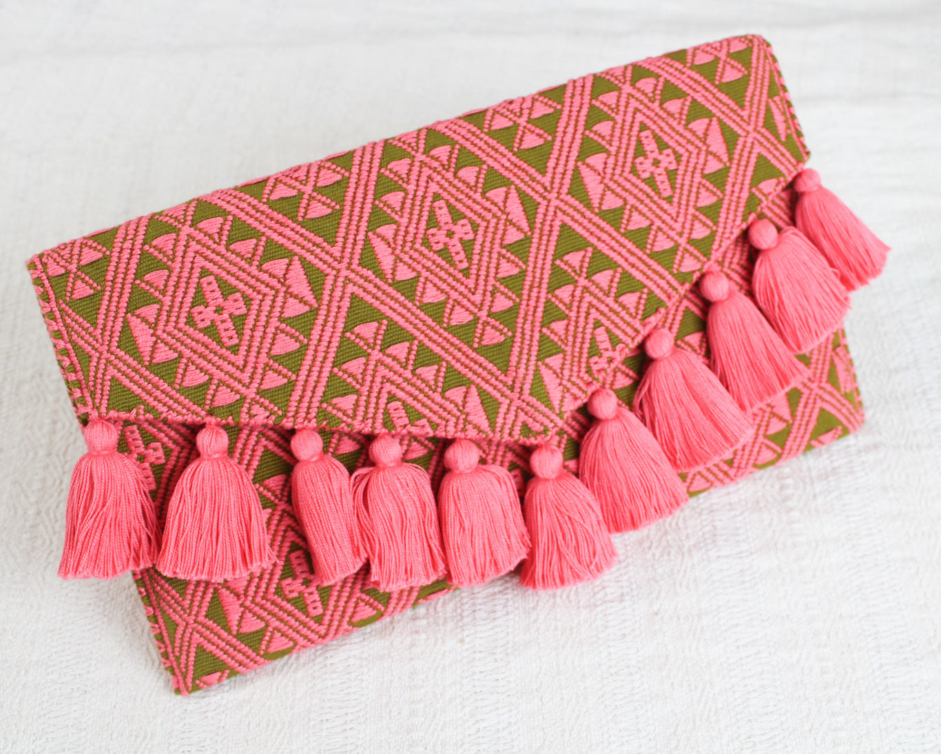 Clutch Artesanal Estrellas Rosa Verde O