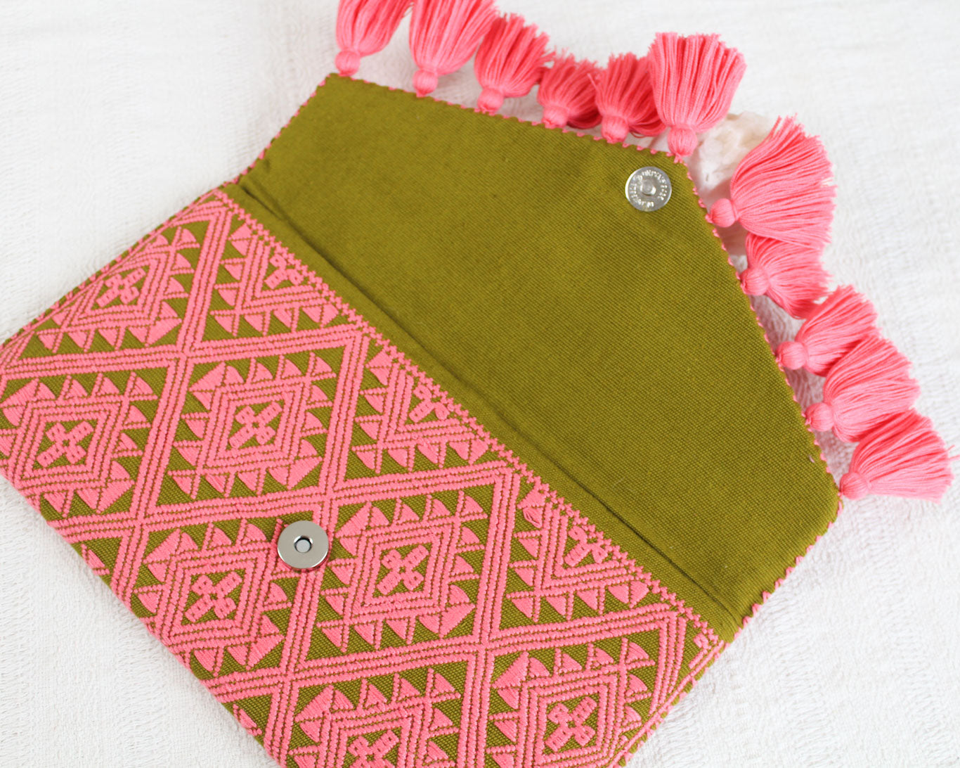Clutch Artesanal Estrellas Rosa Verde O