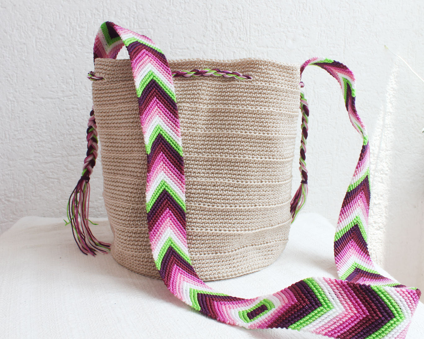 Bolso Morral Beige Rosa Vino