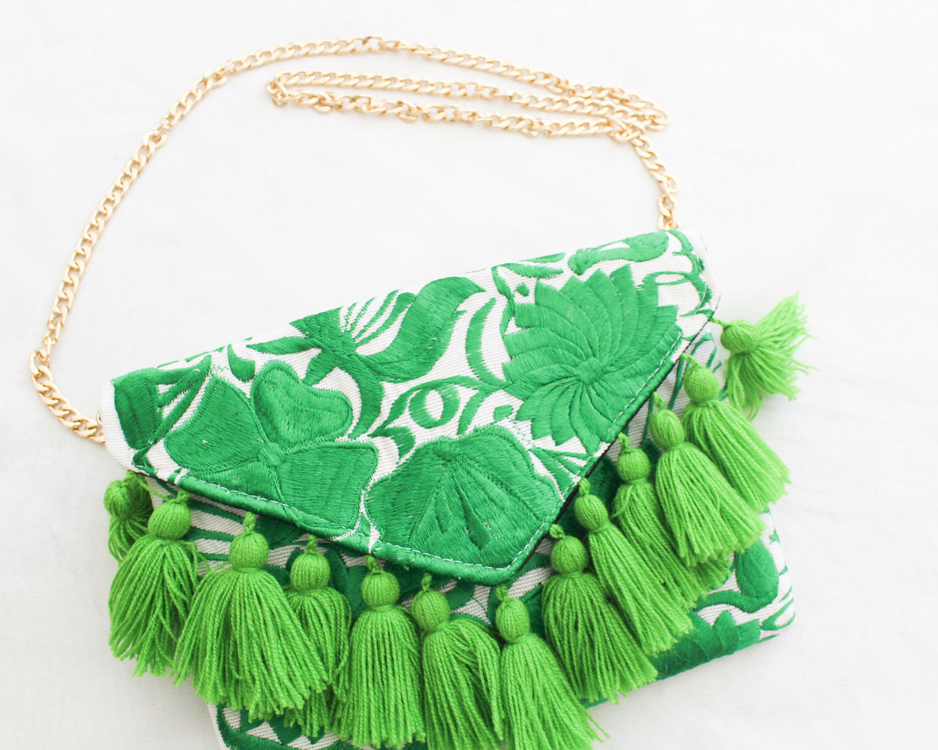 Clutch Bordado Verde Blanco