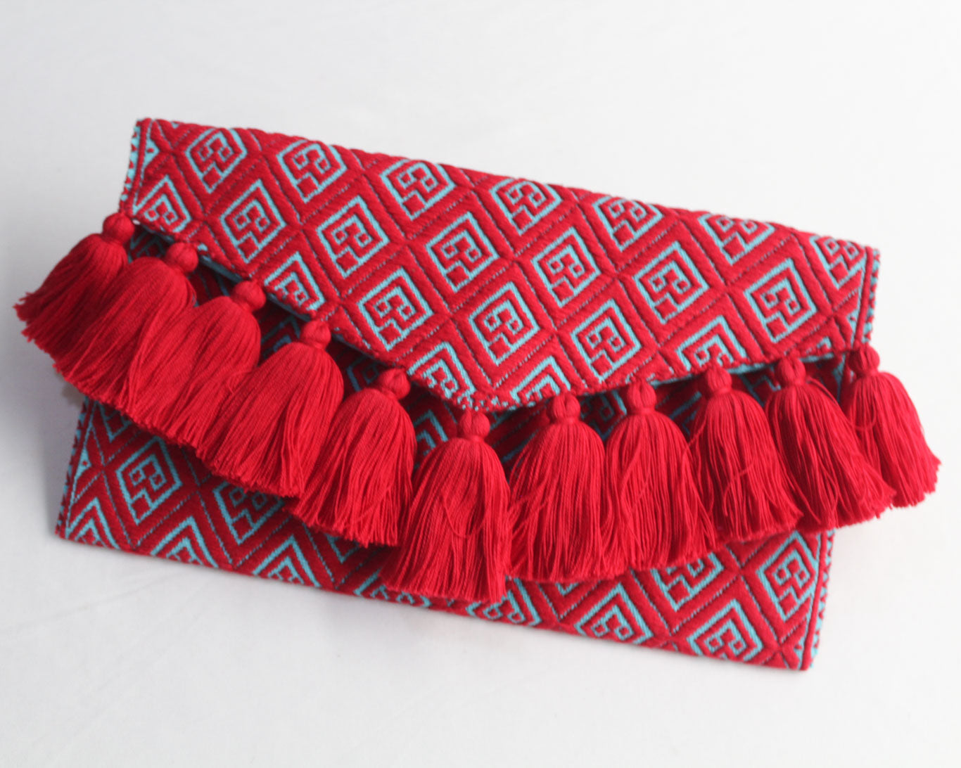 Clutch Artesanal Rizado Rojo Azul