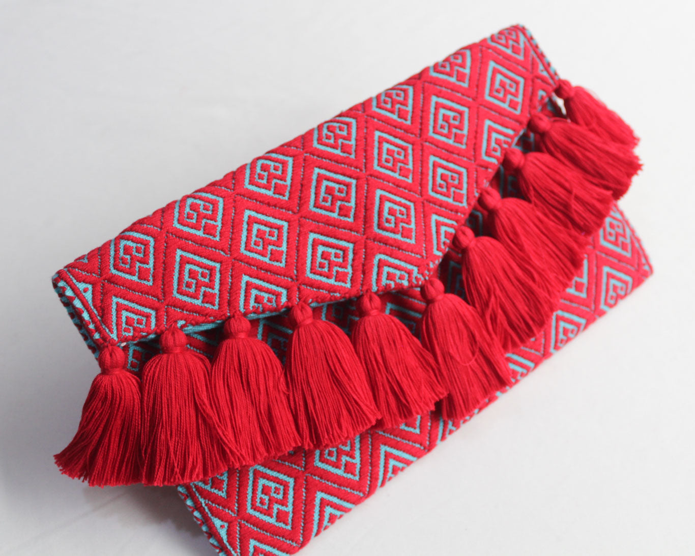 Clutch Artesanal Rizado Rojo Azul
