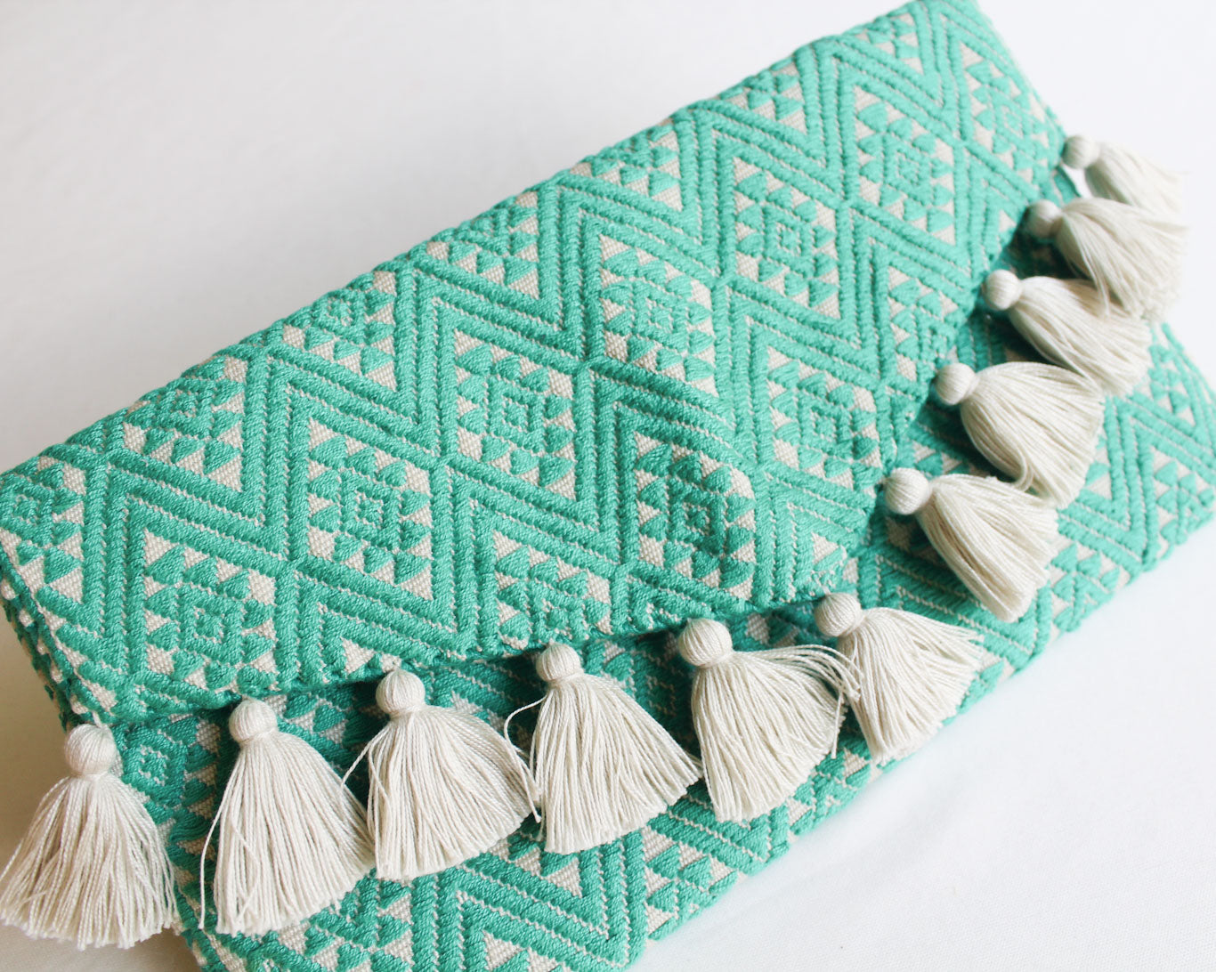 Clutch Artesanal Estrellas Turquesa Blanco
