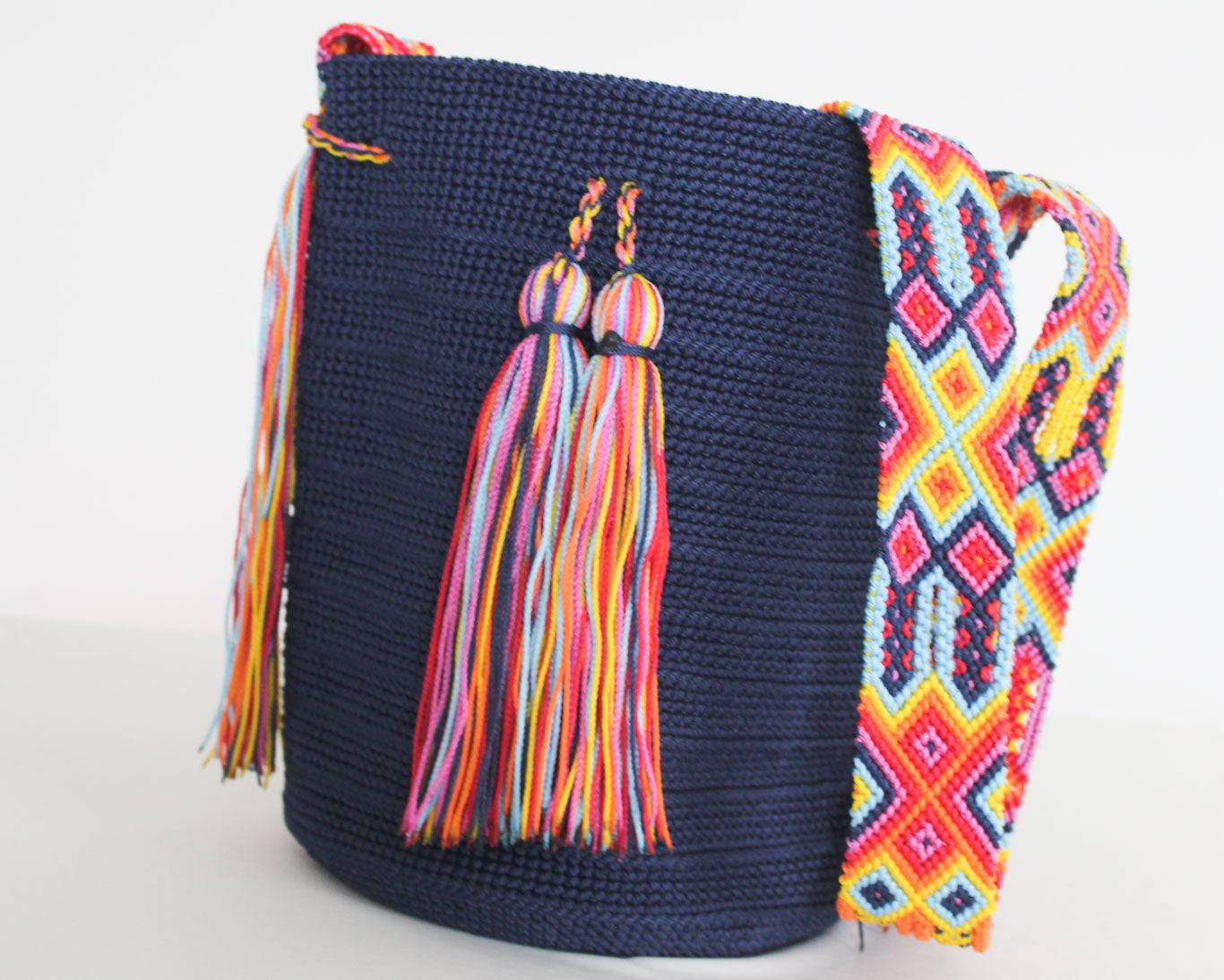 Bolso Morral Azul Marino cinta de colores