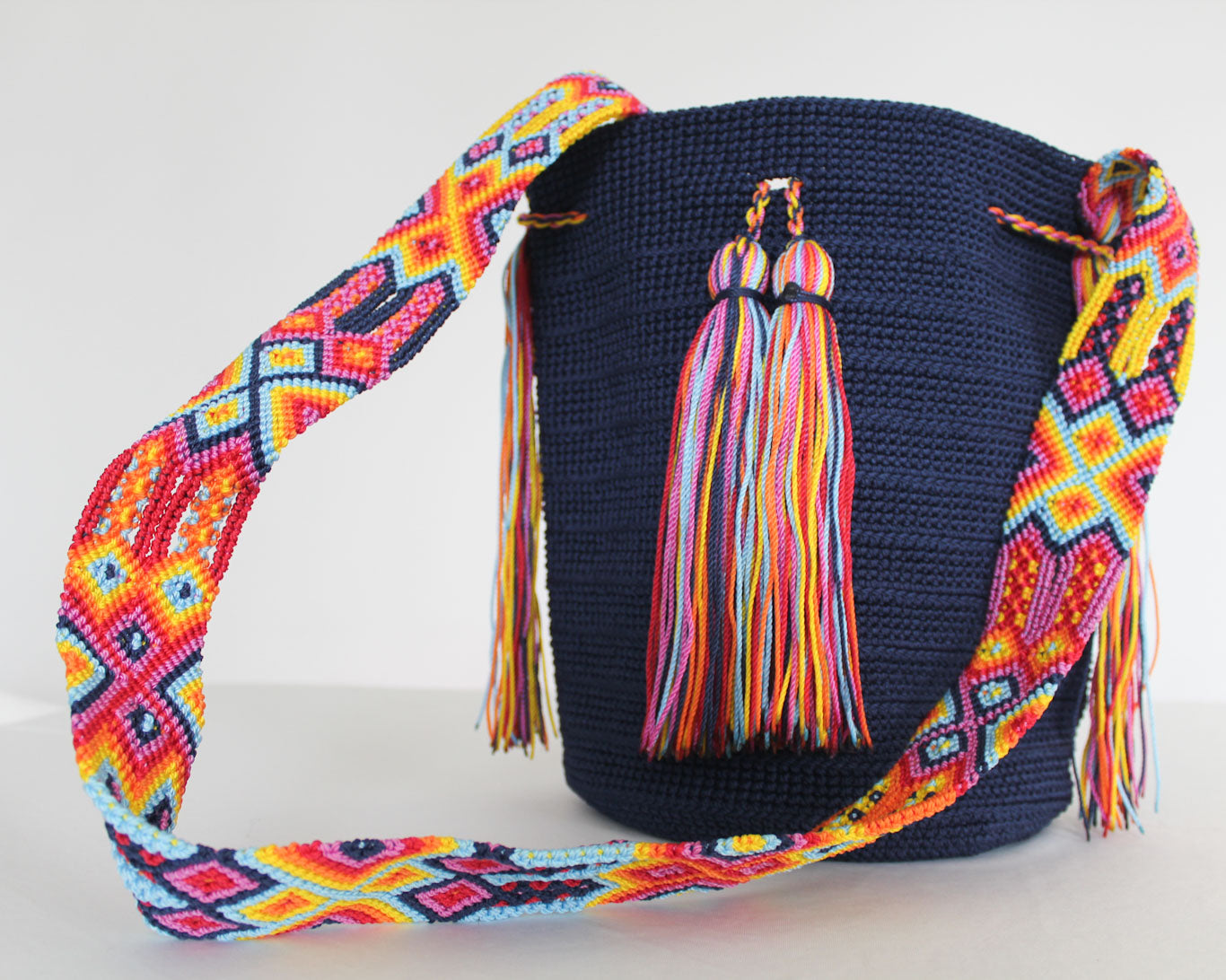 Bolso Morral Azul Marino cinta de colores