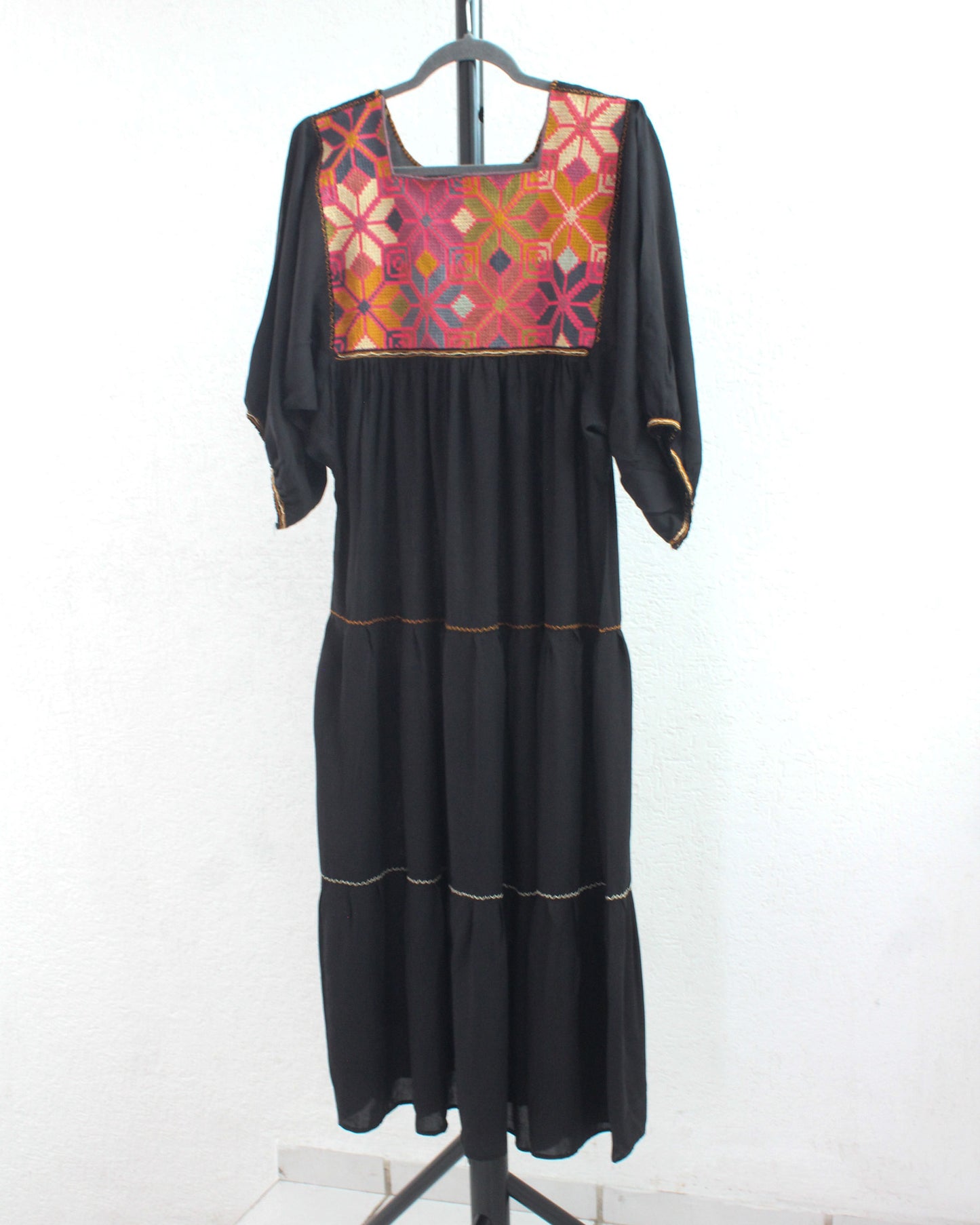 Vestido Julia Flores Negro Manga 3/4 L - XL