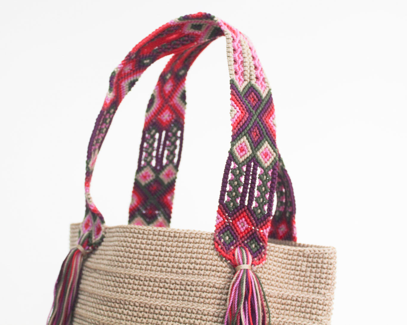 Bolso de mano Beige Rosa Morado