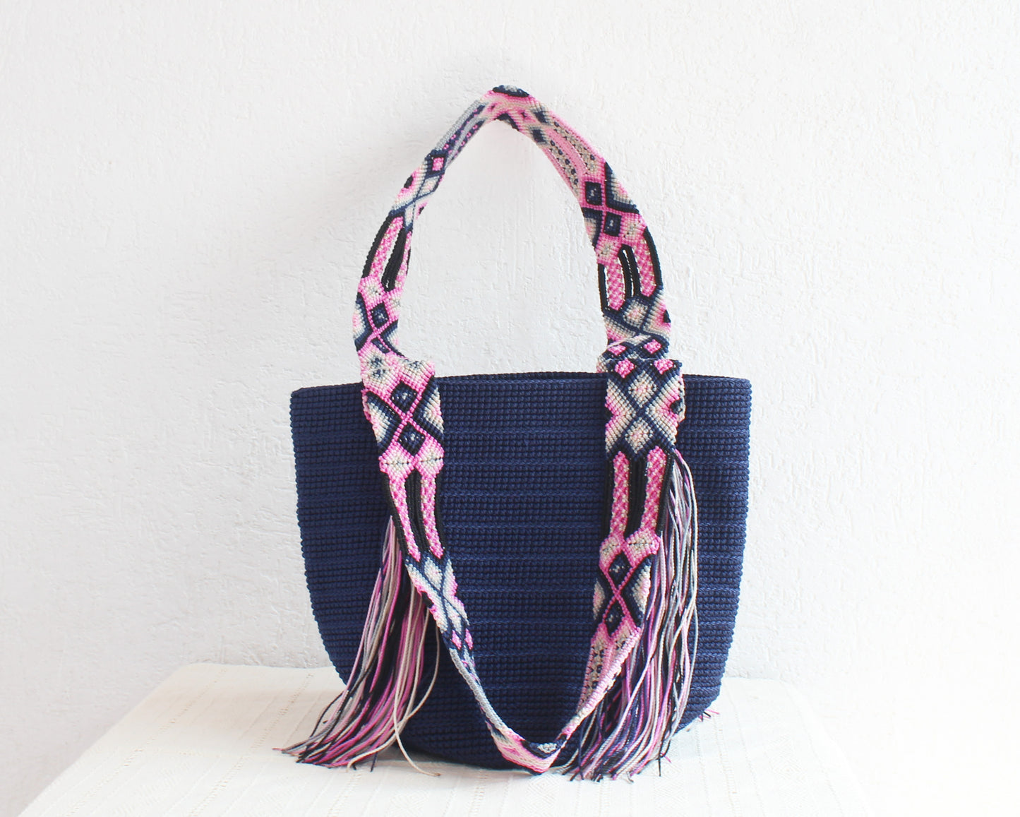 Bolso de mano Azul Marino Rosa Gris