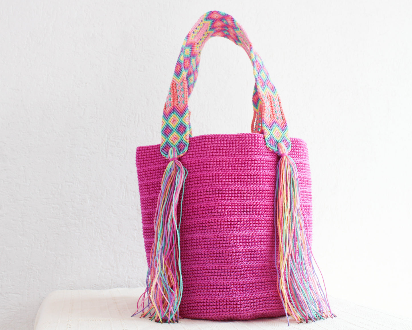 Bolso de mano Rosa Salmon Lila Amarillo