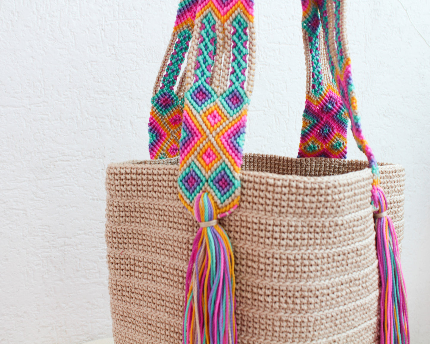 Bolso de mano Beige Rosa Amarillo Lila