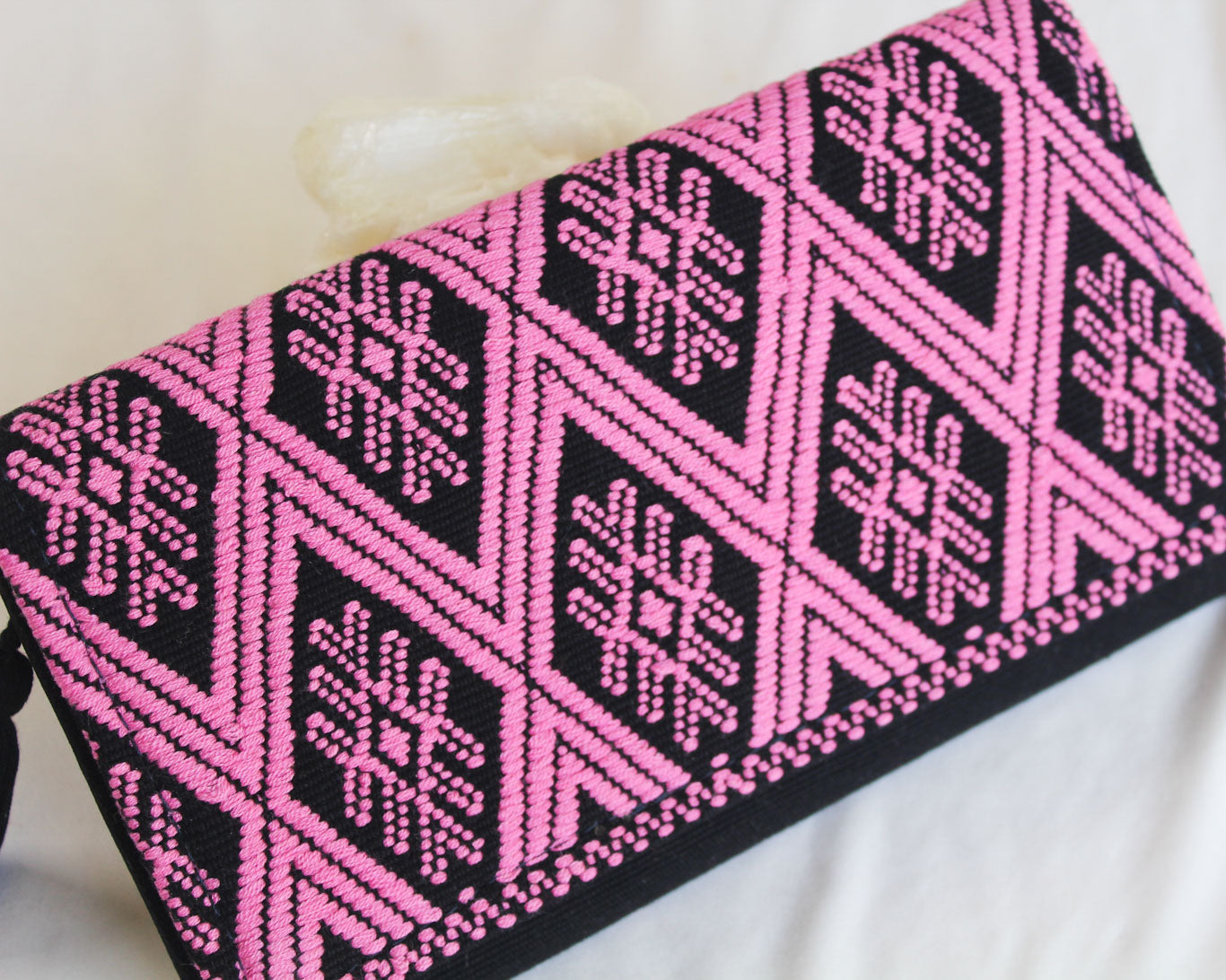 Cartera Grande Flores Rosa Negro