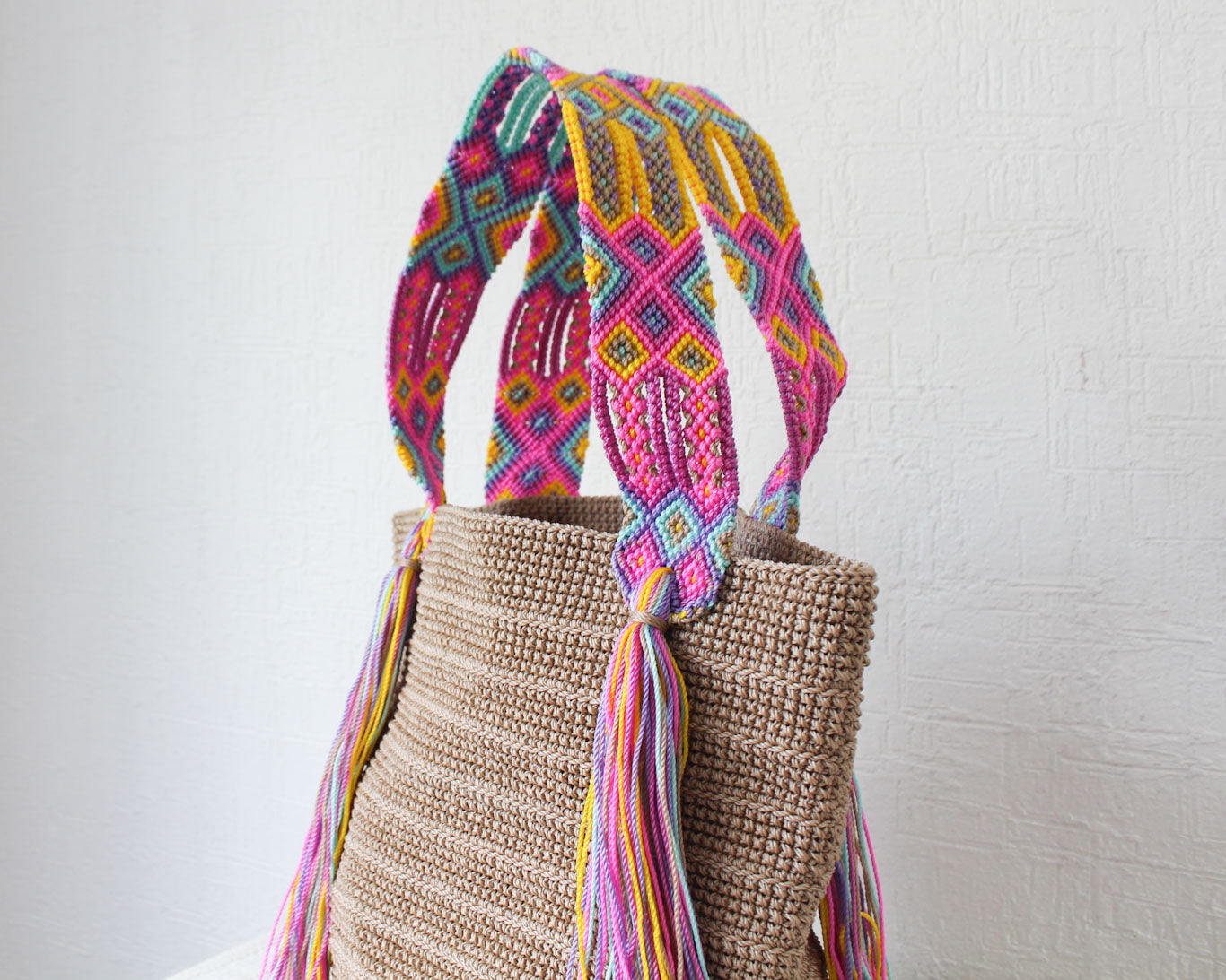 Bolso de mano Beige Rosa Amarillo