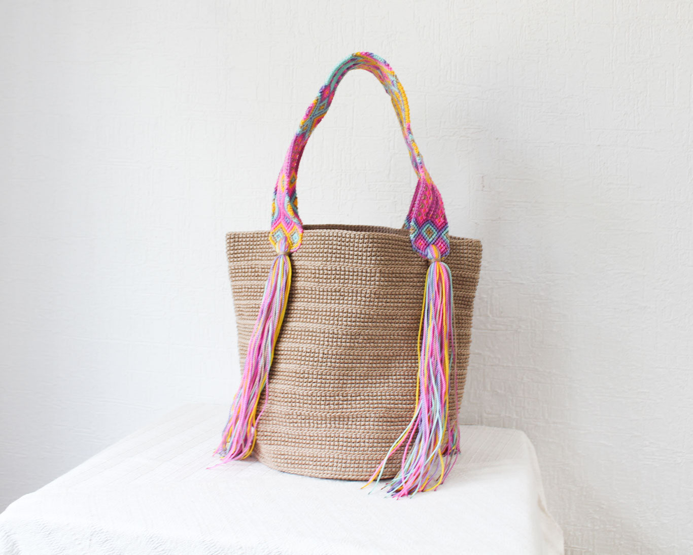Bolso de mano Beige Rosa Amarillo