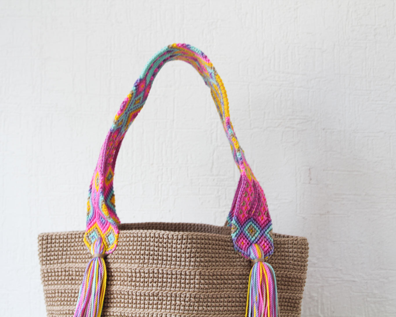 Bolso de mano Beige Rosa Amarillo
