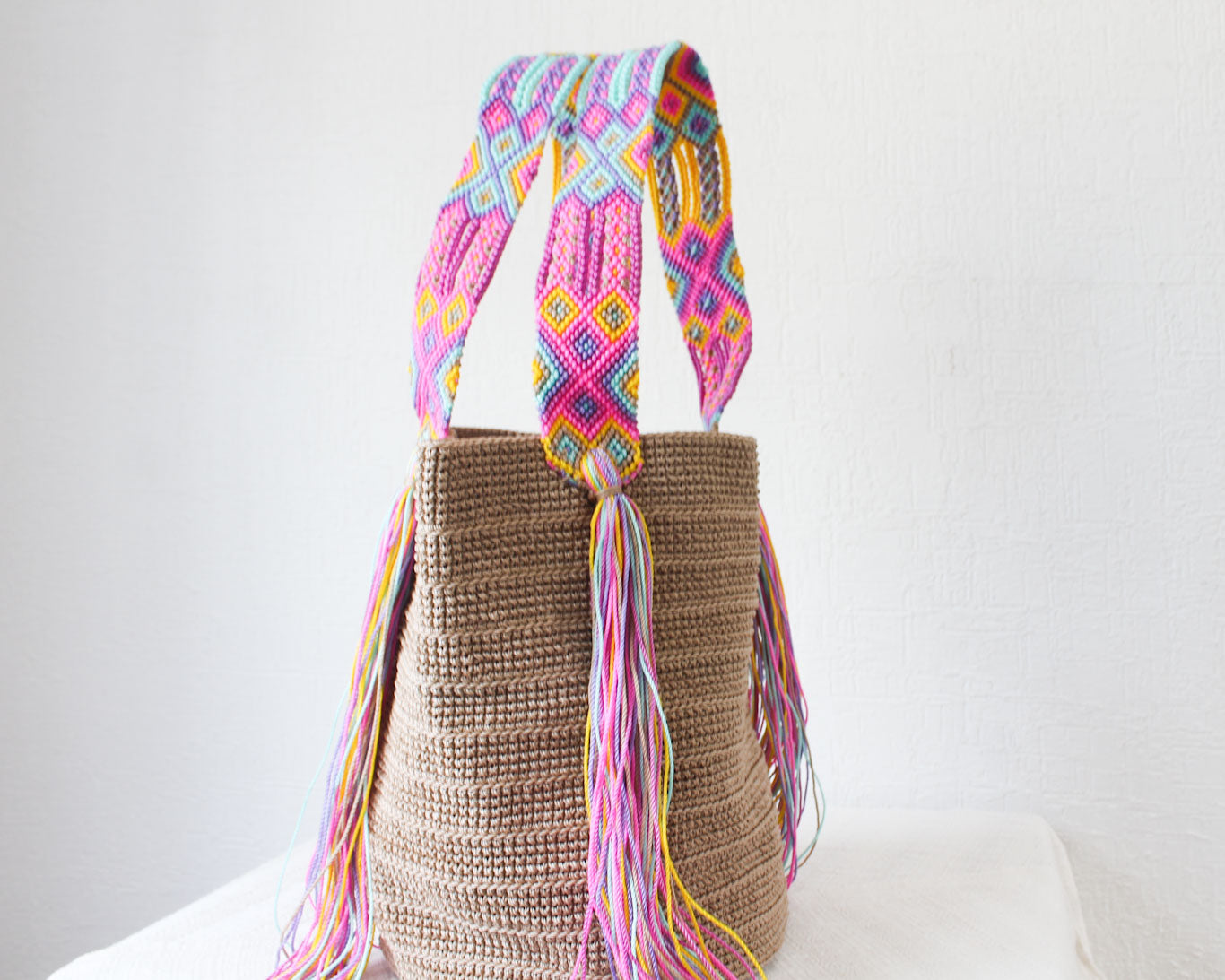 Bolso de mano Beige Rosa Amarillo