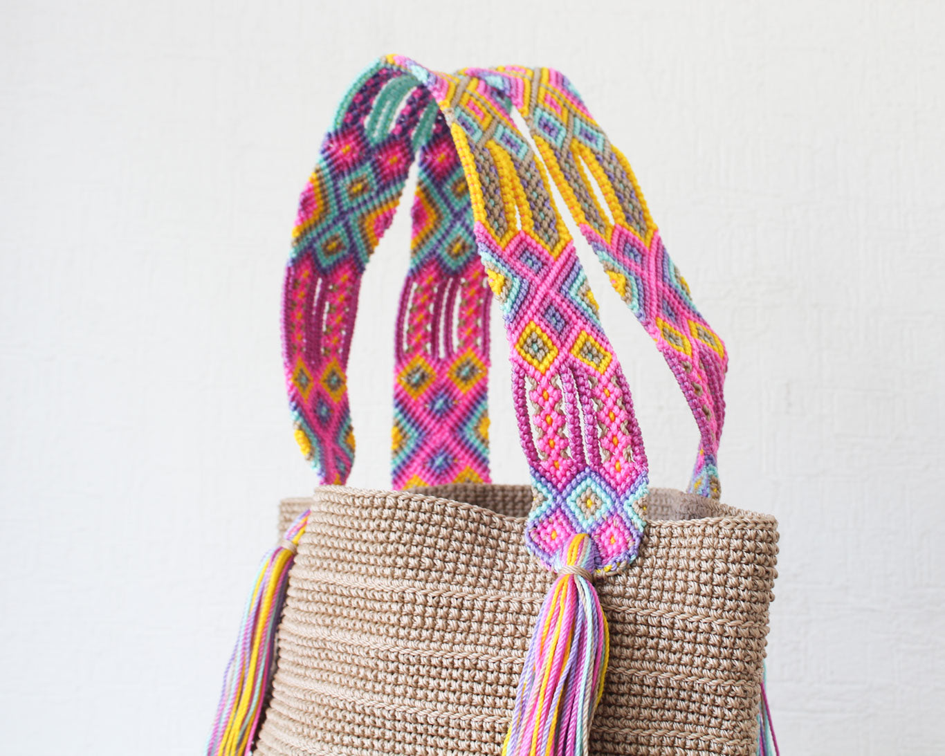 Bolso de mano Beige Rosa Amarillo