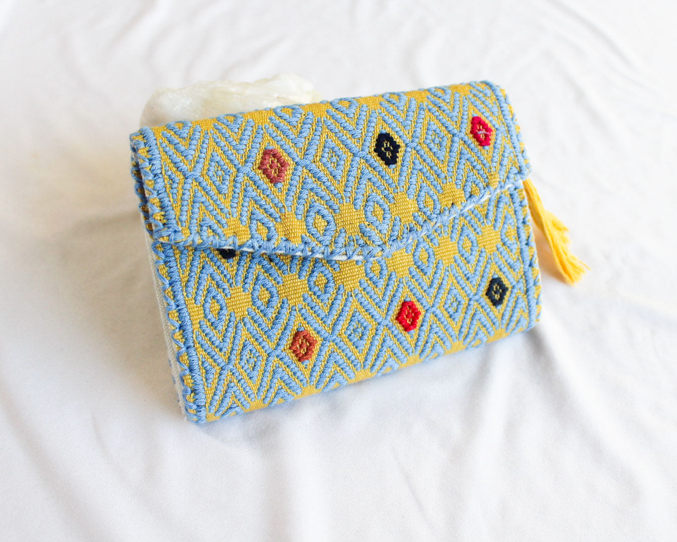 Cartera Flores Azul Claro Amarillo