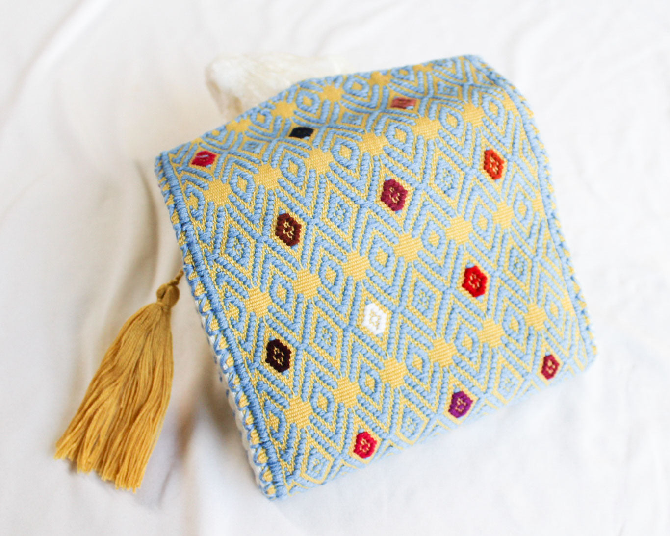 Cartera Flores Azul Claro Amarillo