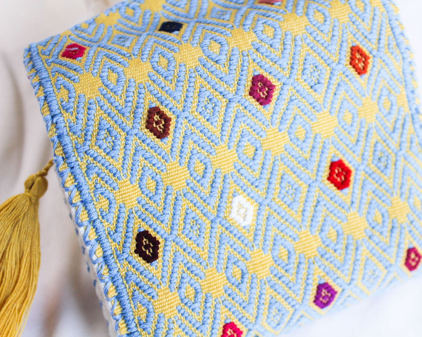 Cartera Flores Azul Claro Amarillo