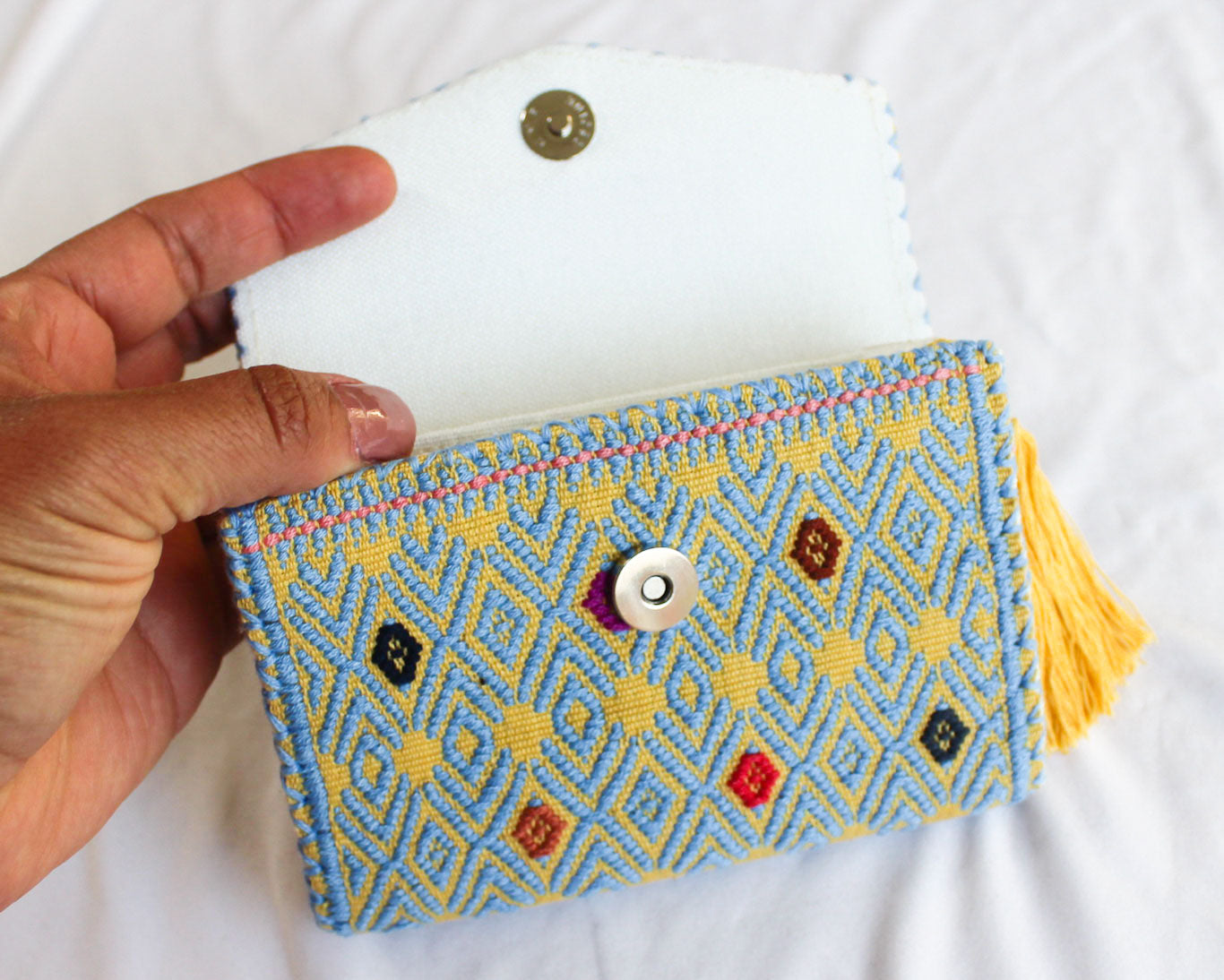 Cartera Flores Azul Claro Amarillo
