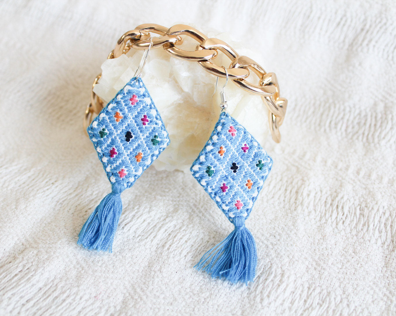 Aretes Cosmos Rombos Azul Claro