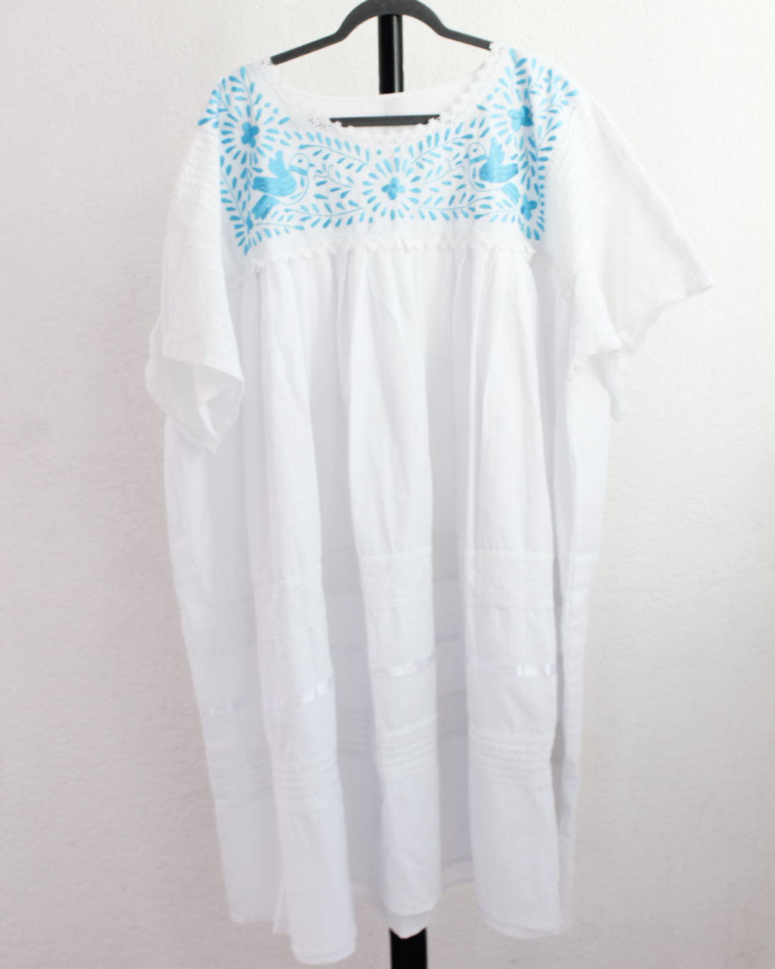Vestido Lety 3XL - 4 XL Blanco Pajaritos Azul Cielo
