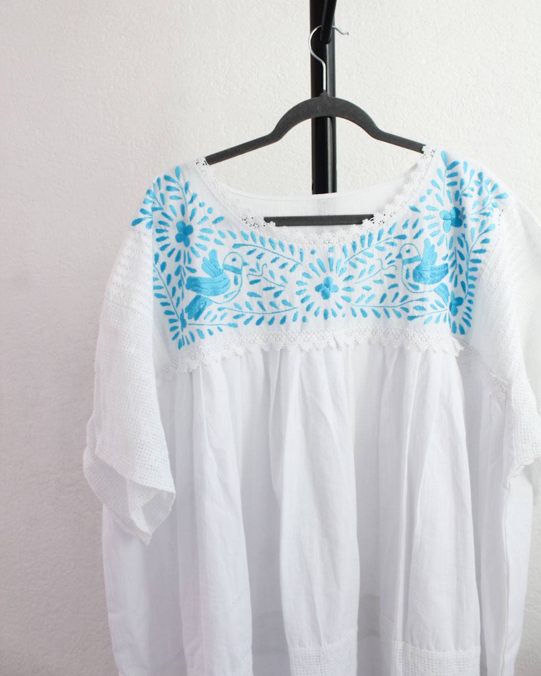 Vestido Lety 3XL - 4 XL Blanco Pajaritos Azul Cielo