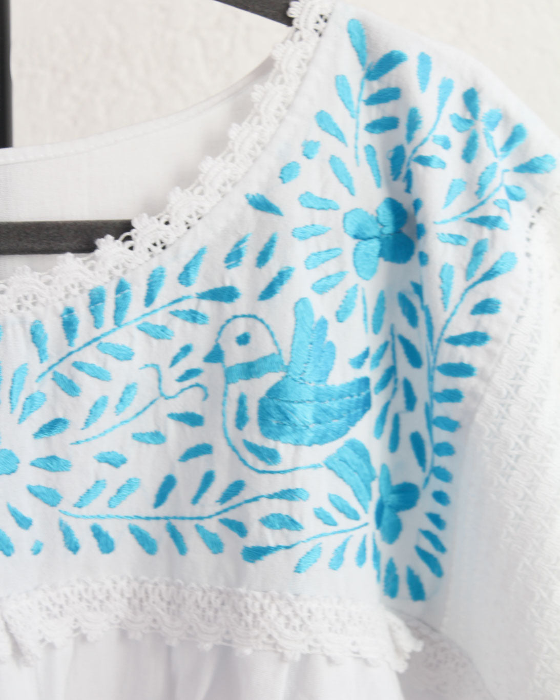 Vestido Lety 3XL - 4 XL Blanco Pajaritos Azul Cielo