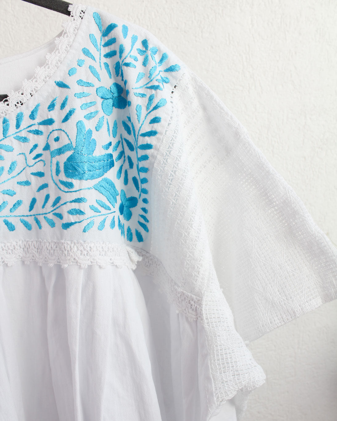 Vestido Lety 3XL - 4 XL Blanco Pajaritos Azul Cielo