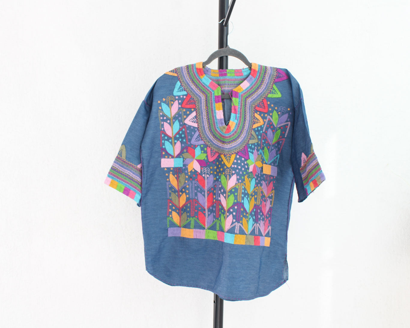 Blusa Milpa Mezclilla Flores Lila Rosa L