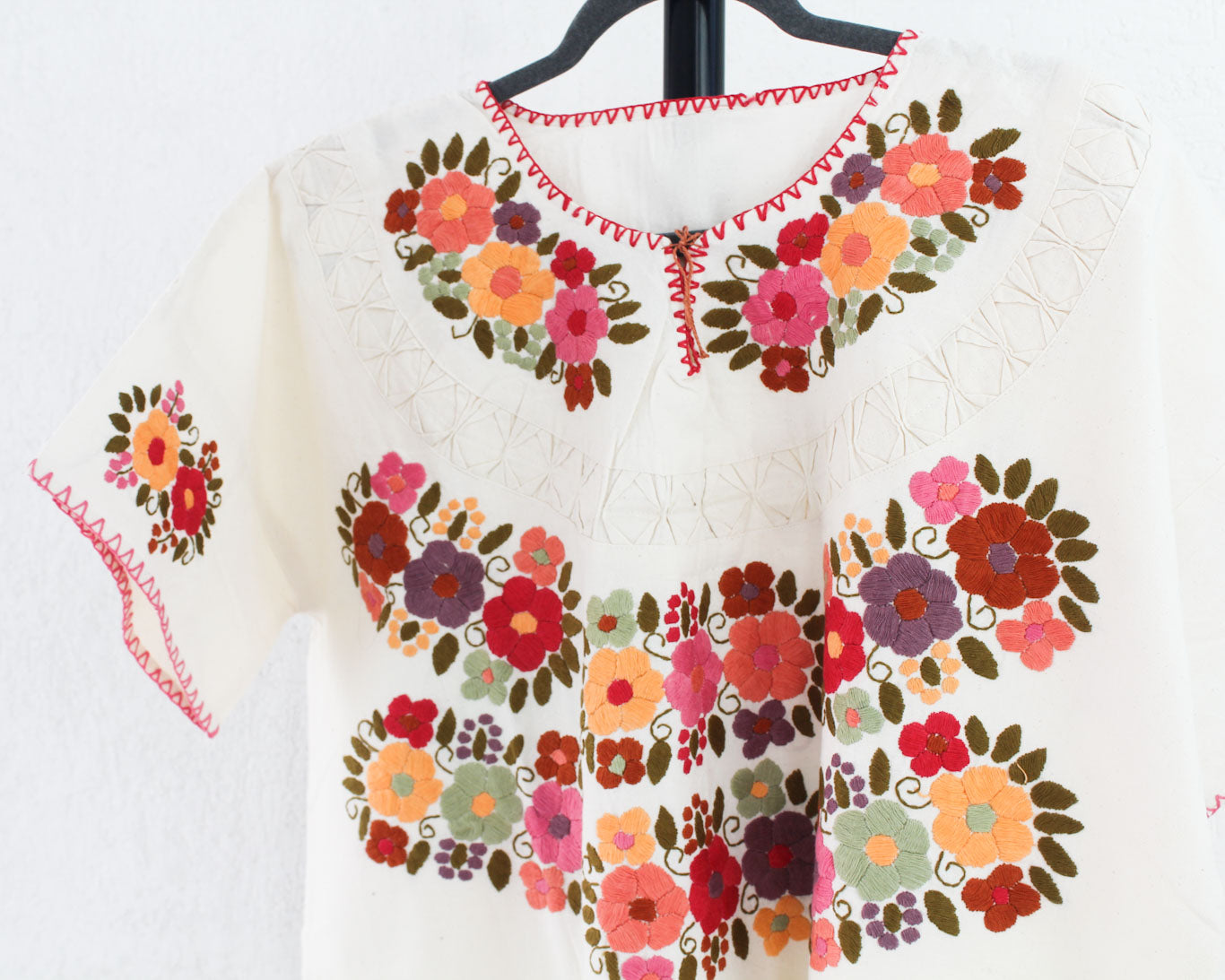 Blusa Flores Bordadas XXL Manta Rosa Naranja