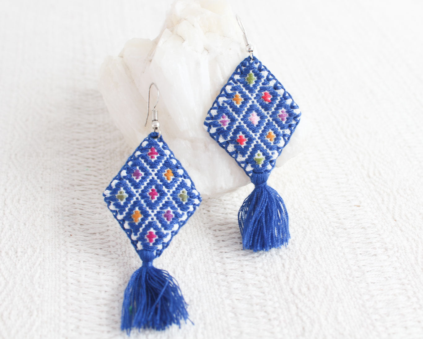 Aretes Cosmos Rombos Azul Rey Colores