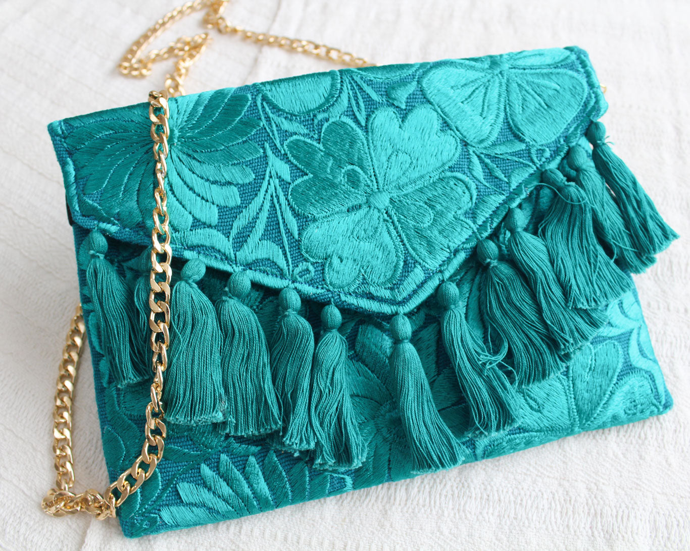 Clutch Bordado Verde Esmeralda